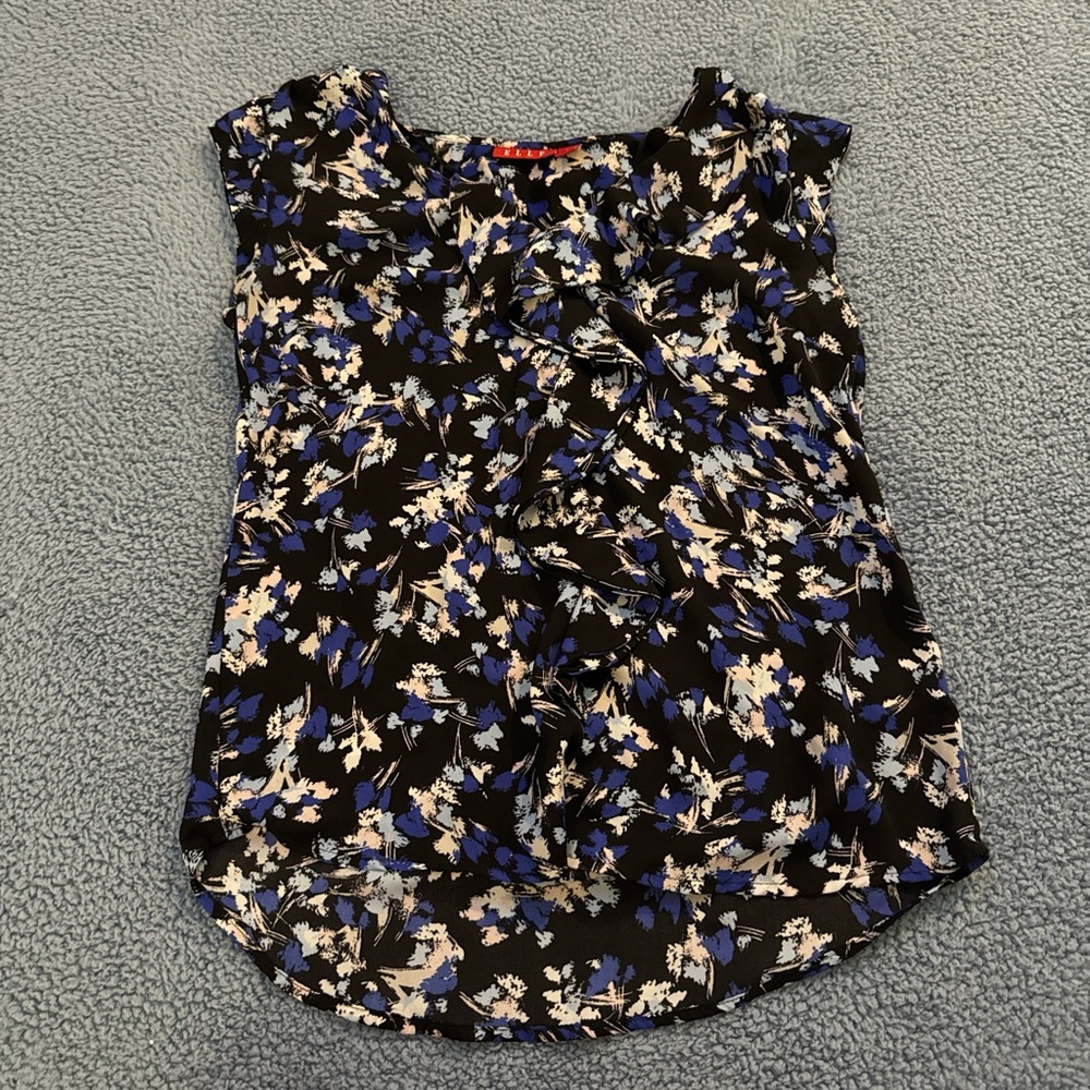 Elle Black and Blue Floral Blouse